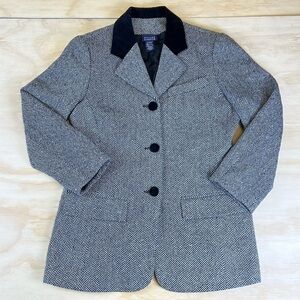Hillard & Hanson Women’s Black/White Wool Blend Tweed Blazer Jacket Size 4